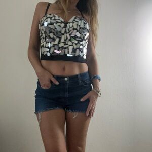 RARE Disco Ball Black and Silver Mirror Embellished Corset🪞🪞 by NOVALUXE